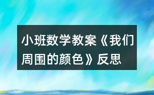 小班數(shù)學(xué)教案《我們周?chē)念伾贩此?></p>										
													<h3>1、小班數(shù)學(xué)教案《我們周?chē)念伾贩此?/h3><p>　　【活動(dòng)目標(biāo)】</p><p>　　1.觀察周?chē)h(huán)境中物體的顏色，喜歡各種顏色。</p><p>　　2.能將顏色和生活中的物體對(duì)應(yīng)起來(lái)。</p><p>　　3.讓幼兒懂得簡(jiǎn)單的數(shù)學(xué)道理。</p><p>　　4.讓幼兒學(xué)習(xí)簡(jiǎn)單的數(shù)學(xué)題目。</p><p>　　【活動(dòng)準(zhǔn)備】</p><p>　　各色顏色圖卡、《小朋友的書(shū)·讓我試一試》、《小朋友的書(shū)·數(shù)學(xué)》、蠟筆。</p><p>　　【活動(dòng)過(guò)程】</p><p>　　一、我看到的物體顏色</p><p>　　引導(dǎo)幼兒觀察周?chē)h(huán)境中的物體，說(shuō)一說(shuō)它們的顏色。</p><p>　　師：請(qǐng)你仔細(xì)找一找你在教室里看見(jiàn)了什么?它是什么顏色的?</p><p>　　二、我想到的物體顏色</p><p>　　1.教師逐一出示各種色卡，請(qǐng)幼兒說(shuō)出顏色名稱</p><p>　　師：這是什么顏色?</p><p>　　2.教師將色卡貼在黑板上，引導(dǎo)幼兒說(shuō)出生活環(huán)境中哪些物體分別是這個(gè)顏色?</p><p>　　請(qǐng)幼兒看《小朋友的書(shū)·讓我試一試》第21頁(yè)“我們周?chē)念伾薄?/p><p>　　師：這是什么顏色?我們生活中的哪些物品有這些顏色，并說(shuō)說(shuō)自己喜歡什么顏色。</p><p>　　三、各種食物的顏色</p><p>　　1.引導(dǎo)幼兒思考：我們生活中有哪些好吃的蔬菜和水果，它們有哪些漂亮的顏色?</p><p>　　2.請(qǐng)幼兒看《小朋友的書(shū)·讓我試一試》(教案出自：快思教案網(wǎng))第22頁(yè)“好吃的顏色”。</p><p>　　師：請(qǐng)你仔細(xì)看看書(shū)中食物的顏色，說(shuō)說(shuō)這是什么?它是什么顏色?</p><p>　　四、經(jīng)驗(yàn)遷移</p><p>　　引導(dǎo)幼兒思考，生活中還有哪些好吃又好看的顏色。</p><p>　　五、操作練習(xí)</p><p>　　完成《小朋友的書(shū)·數(shù)學(xué)》第20頁(yè)“漂亮的門(mén)簾”，學(xué)習(xí)有規(guī)律地排序。</p><p>　　反思：</p><p>　　在小班孩子的生成活動(dòng)中，生成的內(nèi)容大多數(shù)來(lái)源于生活。所謂“顏色會(huì)說(shuō)話”，就是指周?chē)械氖挛锒紩?huì)沖擊幼兒的視覺(jué)、聽(tīng)覺(jué)、味覺(jué)和觸覺(jué)等感官。從幼兒好奇地發(fā)出第一個(gè)“為什么”“怎么樣”的問(wèn)題開(kāi)始，充滿新奇和快樂(lè)的探索就已經(jīng)在他們的心中拉開(kāi)了帷幕?！邦伾边@個(gè)生成活動(dòng)就來(lái)源于孩子的生活，幼兒對(duì)身邊的“顏色”有個(gè)直接、豐富的經(jīng)驗(yàn)和興趣，在尋找顏色的過(guò)程中，又產(chǎn)生了許多符合小孩特點(diǎn)的主題，這些隨機(jī)的教育契機(jī)又不斷促進(jìn)孩子的發(fā)展。所以，小班的老師應(yīng)該在充分理解幼兒的基礎(chǔ)上，從幼兒的生活中尋找閃光點(diǎn)，尋找孩子關(guān)注的熱點(diǎn)，以小見(jiàn)大，不斷調(diào)整自己的設(shè)想和計(jì)劃，與孩子共同創(chuàng)造奇跡。</p><h3>2、小班數(shù)學(xué)教案《水果在哪里》含反思</h3><p><strong>活動(dòng)目標(biāo)：</strong></p><p>　　1、初步感受上、下、里、外等空間方位。</p><p>　　2、能按要求扮演角色參加游戲。</p><p>　　3、培養(yǎng)幼兒比較和判斷的能力。</p><p>　　4、發(fā)展幼兒邏輯思維能力。</p><p>　　5、引發(fā)幼兒學(xué)習(xí)的興趣。</p><p><strong>活動(dòng)準(zhǔn)備：</strong></p><p>　　1、設(shè)置一個(gè)家的場(chǎng)景。白兔和黑兔的頭飾。</p><p>　　2、實(shí)物水果。</p><p>　　3、《幼兒畫(huà)冊(cè)》。</p><p><strong>活動(dòng)過(guò)程：</strong></p><p>　　一、開(kāi)始部分</p><p>　　師：今天我們要到兔阿姨家去做客，做客的時(shí)候要注意些什么?</p><p>　　二、基本部分</p><p>　　1.看課件： 兔阿姨出遠(yuǎn)門(mén)回來(lái)了，給兔寶寶帶來(lái)許多水果，看一看，說(shuō)一說(shuō)有哪些水果。</p><p>　　2. 看課件，(教師將水果藏在桌子上、椅子下、籃子里和籃子外)</p><p>　　師：兔阿姨把許多水果都藏在家里了，請(qǐng)小朋友找一找?找到以后告訴大家在哪里找到的。</p><p>　　3.繼續(xù)看課件，(文章出自.快思教案網(wǎng))我們?cè)俚搅硗獾姆块g找一找，有沒(méi)有藏著的水果了。</p><p>　　4.操作，完成幼兒用書(shū)上的作業(yè)。</p><p>　　按要求幼兒來(lái)藏水果。</p><p>　　三、結(jié)束部分</p><p>　　游戲：捉迷藏。</p><p>　　將幼兒分成兩組，一組幼兒扮黑兔，一組幼兒扮白兔。先請(qǐng)黑兔藏水果，白兔找水果，第二次游戲時(shí)交換角色。</p><p><strong>教學(xué)反思：</strong></p><p>　　數(shù)學(xué)活動(dòng)對(duì)于小朋友來(lái)說(shuō)是個(gè)很愉快的課程，因?yàn)檎?jié)活動(dòng)中游戲的時(shí)間多，而且小朋友動(dòng)手操作的機(jī)會(huì)比較多，但是要讓孩子們能真正的理解這節(jié)教學(xué)活動(dòng)的內(nèi)容，并做到熟練掌握、靈活運(yùn)用卻不是那么容易。</p><h3>3、小班數(shù)學(xué)教案《認(rèn)識(shí)顏色》含反思</h3><p><strong>活動(dòng)目標(biāo)</strong></p><p>　　1、認(rèn)識(shí)幾種常見(jiàn)的顏色，并能說(shuō)出顏色的名稱。</p><p>　　2、正確分辨幾種常見(jiàn)的顏色，能將相同的顏色進(jìn)行配對(duì)。</p><p>　　3、發(fā)展幼兒邏輯思維能力。</p><p>　　4、讓幼兒體驗(yàn)數(shù)學(xué)活動(dòng)的樂(lè)趣。</p><p><strong>教學(xué)重點(diǎn)、難點(diǎn)</strong></p><p>　　重難點(diǎn)：能將相同的顏色進(jìn)行配對(duì)。</p><p><strong>活動(dòng)準(zhǔn)備</strong></p><p>　　色板，綠、黑、白三種顏色的雪花片若干，綠、黑、白三種顏色的紐扣若干。</p><p><strong>活動(dòng)過(guò)程：</strong></p><p>　　1、 預(yù)備活動(dòng)：走線，線上游戲“找朋友”。</p><p>　　2、集體活動(dòng)：</p><p>　　(1)復(fù)習(xí)三原色：紅、黃、藍(lán)。教師讓幼兒聽(tīng)指令做相應(yīng)的動(dòng)作，如：請(qǐng)穿紅上衣的小朋友舉起雙手;請(qǐng)穿藍(lán)褲子的小朋友站起來(lái);</p><p>　　( 2)教師拿出教具色板擺好。教師運(yùn)用三階段法教幼兒認(rèn)識(shí)綠、黑、白三種顏色。</p><p>　　( 3)教師讓幼兒在教室內(nèi)找找綠、黑、白三種顏色的物品。</p><p>　　( 4 )游戲“色板配對(duì)”。</p><p>　　3、分組活動(dòng):教師讓幼兒把顏色一樣的紐扣擺放在一起，進(jìn)行顏色配對(duì)，并說(shuō)說(shuō)是什么顏色。</p><p>　　4、交流小結(jié)，收拾學(xué)具。</p><p><strong>教學(xué)反思</strong></p><p>　　這節(jié)課的目標(biāo)基本達(dá)到，但是重難點(diǎn)還是沒(méi)有突破，幼兒對(duì)配對(duì)還是掌握得不夠，有部分幼兒還是沒(méi)有掌握，所以還需要加強(qiáng)這方面的練習(xí)。</p><h3>4、小班數(shù)學(xué)教案《這是我的家》含反思</h3><p><strong>活動(dòng)目標(biāo)：</strong></p><p>　　1.嘗試按照自己的意愿表述自己家某一房間的布局，學(xué)習(xí)正確使用上面、下面、旁邊、前面、后面等方位詞表述各種家具的相對(duì)位置。</p><p>　　2.能發(fā)現(xiàn)自家與其他人家布局、安排的不同，喜歡自己的家。</p><p>　　3.培養(yǎng)幼兒的觀察力、判斷力及動(dòng)手操作能力。</p><p>　　4.引導(dǎo)幼兒積極與材料互動(dòng)，體驗(yàn)數(shù)學(xué)活動(dòng)的樂(lè)趣。</p><p>　　5.發(fā)展幼兒邏輯思維能力。</p><p><strong>活動(dòng)準(zhǔn)備：</strong></p><p>　　1.《幼兒畫(huà)冊(cè)》(第一冊(cè)4頁(yè))</p><p>　　2.事先將活動(dòng)要求告知家長(zhǎng)，請(qǐng)家長(zhǎng)引導(dǎo)孩子了解自家各個(gè)房間的名稱、用途、家具布局及簡(jiǎn)單理由。</p><p><strong>活動(dòng)過(guò)程：</strong></p><p>　　1.談話導(dǎo)入：</p><p>　　師：我們每個(gè)人都有自己的家，我們都喜歡自己的家，喜歡家里的東西，那我現(xiàn)在請(qǐng)寶寶們來(lái)看一看X老師的家，看看X老師的家里都有哪些東西，看看這些東西是怎么擺放的?</p><p>　　2.老師介紹自己家客廳的布局圖，引導(dǎo)幼兒學(xué)說(shuō)方位詞。出示布局圖，向幼兒進(jìn)行介紹并提問(wèn)：這是老師家客廳的圖，來(lái)看看客廳里有些什么，他們?cè)谑裁次恢蒙夏?</p><p>　　老師先一一介紹，然后引導(dǎo)幼兒說(shuō)出窗戶下面有沙發(fā)，沙發(fā)上面有玩具小熊，墻上有一幅畫(huà)和一個(gè)鐘，沙發(fā)前面是電視機(jī)柜，柜子上面有電視機(jī)，柜子旁邊有一盆綠色植物等。</p><p>　　3.教師請(qǐng)幼兒再次簡(jiǎn)單說(shuō)出客廳里的東西及布局，鞏固幼兒對(duì)方位的認(rèn)識(shí)。</p><p>　　師：看完了X老師家的客廳，現(xiàn)在我請(qǐng)你們把自己家客廳的東西貼在圖上，然后告訴老師和小朋友你家的東西都是怎樣放的。</p><p>　　4.學(xué)習(xí)按照自己的意愿合理布局，再現(xiàn)一個(gè)自己的家。</p><p>　　(1)請(qǐng)幼兒使用操作卡片來(lái)再現(xiàn)或者設(shè)計(jì)自己家的某個(gè)房間布局。提醒幼兒一邊操作一邊說(shuō)說(shuō)自己的設(shè)計(jì)。</p><p>　　(2)相互交流，請(qǐng)幼兒介紹自己家的布局。老師可以用提問(wèn)的方式來(lái)引導(dǎo)幼兒進(jìn)行表述，如：你設(shè)計(jì)的是哪個(gè)房間?你的家里有哪些東西?是怎么放的呢?(引導(dǎo)幼兒正確運(yùn)用方位詞)</p><p>　　(3)發(fā)現(xiàn)比較各自設(shè)計(jì)的不同。提問(wèn)：找一找，你的設(shè)計(jì)和別人的有什么不同?</p><p>　　總結(jié)：寶寶們都設(shè)計(jì)出了自己的家，家里的東西我們都要愛(ài)護(hù)，不能隨便亂畫(huà)，不能把東西打破，要喜歡、愛(ài)護(hù)自己的家。</p><p><strong>活動(dòng)反思</strong></p><p>　　《家》人人都有，各有各的千秋，在《我的家》活動(dòng)中我沒(méi)有要求幼兒一定按照某一模式放置家具，關(guān)鍵點(diǎn)是讓幼兒準(zhǔn)確地說(shuō)出家具所在位置就可以了。即為“能感知物體的空間位置與方位，理解上下、前后，里外等方位詞?！?/p><p>　　一、讓幼兒認(rèn)識(shí)到物品放置的合理性。</p><p>　　我出示了多張不同的客廳設(shè)計(jì)實(shí)物擺放詳細(xì)位置圖片，幼兒了解到一些物品是放置墻面上的，如：掛壁電視、畫(huà)等，有些是放在地上了，桌子、椅子、沙發(fā)等，有了基本物品放置認(rèn)識(shí)，在布置我的家的時(shí)候就不會(huì)出現(xiàn)大的笑話了。</p><p>　　二、不糾結(jié)物品的放置的方向的合理性</p><p>　　小班的幼兒在撕下黏貼紙貼家具圖的時(shí)候，曾今要求他們注意物品的方向不弄錯(cuò)，只要他們說(shuō)出家具在房間中位置就好了。更不要求大家相同一樣。幼兒可以根據(jù)自己想法任意放置。</p><h3>5、小班數(shù)學(xué)教案《認(rèn)識(shí)數(shù)字3》含反思</h3><p><strong>活動(dòng)目標(biāo)</strong></p><p>　　1.認(rèn)識(shí)數(shù)字3及其實(shí)際意義。</p><p>　　2.能手口一致點(diǎn)數(shù)并說(shuō)出總數(shù)。</p><p>　　3.體驗(yàn)點(diǎn)數(shù)的樂(lè)趣。</p><p>　　4.發(fā)展目測(cè)力、判斷力。</p><p>　　5.讓幼兒學(xué)習(xí)簡(jiǎn)單的數(shù)學(xué)題目。</p><p><strong>活動(dòng)準(zhǔn)備</strong></p><p>　　1.材料準(zhǔn)備：數(shù)字魔術(shù)口袋，魔術(shù)小棒和雪花片</p><p>　　2.經(jīng)驗(yàn)準(zhǔn)備認(rèn)識(shí)了數(shù)字1、2，并對(duì)數(shù)字3有了初步的感知</p><p><strong>活動(dòng)過(guò)程</strong></p><p>　　一、兒歌《數(shù)字歌》，小朋友們，我們一起來(lái)跟唱數(shù)字歌好嗎</p><p>　　1.簡(jiǎn)單復(fù)習(xí)數(shù)字1和2，我們一起從數(shù)字魔術(shù)口袋中取出數(shù)字寶寶1，看看它像什么(一像鉛筆細(xì)又長(zhǎng))，再拿出2，看看數(shù)字寶寶2又像什么呢(2像小鴨水上游)寶貝們真棒(我們把取出來(lái)的數(shù)字寶寶送回它的家)</p><p>　　2.引出數(shù)字寶寶3，今天呀，猴子寶寶們要來(lái)我們這里，因?yàn)檠剑袔字恍『镒右^(guò)生日了，我們一起來(lái)為他們慶祝生日好嗎?現(xiàn)在小朋友和老師一起數(shù)一數(shù)有幾只小猴子過(guò)生日呢?(伸出右手食指從左向右點(diǎn)數(shù)并說(shuō)出總數(shù)