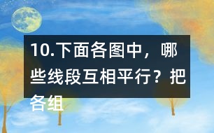 10.下面各圖中，哪些線段互相平行？把各組平行線段涂上相同的顏色。