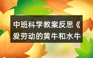 中班科學教案反思《愛勞動的黃牛和水?！?></p>										
													<h3>1、中班科學教案反思《愛勞動的黃牛和水?！?/h3><p>　　教材分析：</p><p>　　黃牛和水牛都是牛，但是兩者之間卻有非常大的區(qū)別，不管是在工作中，還是在生活習慣上都值得孩子細細的探究。</p><p>　　活動目標：</p><p>　　1、認識、比較黃牛和水牛的外形特征。</p><p>　　2、激發(fā)喜愛牛的情感。</p><p>　　3、培養(yǎng)幼兒對事物的好奇心，樂于大膽探究和實驗。</p><p>　　4、愿意大膽嘗試，并與同伴分享自己的心得。</p><p>　　5、激發(fā)幼兒對科學活動的興趣。</p><p>　　活動重點難點：</p><p>　　活動重點：</p><p>　　認識、比較黃牛和水牛的外形特征。</p><p>　　活動難點：</p><p>　　認識、比較黃牛和水牛的外形特征。</p><p>　　難點形成原因：</p><p>　　黃牛和水牛體型非常的相似，如果光是看外表，需要幼兒有非常好的觀察能力</p><p>　　難點解決策略：</p><p>　　1、有效提問。</p><p>　　2、圖畫對比。</p><p>　　3、列表。</p><p>　　設計依據(jù)：</p><p>　　以故事情境作為貫穿，再以實物圖片的觀察、比較，自主探索、發(fā)現(xiàn)、辨別黃牛和水牛。</p><p>　　活動過程：</p><p>　　一、教師講述故事。</p><p>　　除了奶牛，你還見過什么牛?它是什么樣子的?在什么地方?它在干什么?</p><p>　　引導幼兒在聆聽故事的過程中，初步了解黃牛和水牛的不同特點。</p><p>　　二、觀察掛圖，了解黃牛和水牛的不同之處。</p><p>　　提問：黃牛和水牛都有什么自己最厲害的本領(lǐng)，黃牛最厲害的是什么?(.來源快思老師教案網(wǎng))水牛最厲害的是什么?他們頭上的角有什么不一樣?</p><p>　　水牛為什么喜歡泡在水里?</p><p>　　三、觀察圖片，了解黃布和水牛的相同之處。</p><p>　　提問：黃牛和水牛有什么地方是一樣的?</p><p>　　他們的尾巴有什么特點?</p><p>　　他們的長尾巴有什么本領(lǐng)?</p><p>　　活動反思：</p><p>　　這節(jié)課雖然幼兒比較感興趣，一節(jié)課下來，幼兒也能達到我的要求，我反思后，因為這節(jié)課在說出黃牛和水牛不同和相同的地方時，要用到記錄表，所以我是直接告訴幼兒的，對于中班幼兒來說，不便于記住了，如果在幼兒說出黃牛和水牛相同和不同時，我用圖片的形式效果會更好，還有就是在講故事時，圖片有點少了，對于幼兒來說只能通過故事里的詞語知道黃牛是怎么樣的，水牛又是怎么樣的。其實并沒有真正的了解，所以需要老師多找一些黃牛和水牛的圖片，水牛喜歡在水里，可以找一些水牛在水里泡著的圖片，供幼兒觀察等。這樣幼兒就能更加了解黃牛和水牛了。</p><h3>2、中班教案《愛勞動的黃牛和水?！泛此?/h3><p><strong>活動目標</strong></p><p>　　1、認識、比較黃牛和水牛的外形特征。</p><p>　　2、激發(fā)喜愛牛的情感。</p><p>　　3、培養(yǎng)幼兒邊操作邊講述的習慣。</p><p>　　4、對黃牛和水牛有濃厚的興趣，熱愛生活樂于探索。</p><p><strong>活動重難點</strong></p><p>　　認識、比較黃牛和水牛的外形特征。</p><p>　　認識、比較黃牛和水牛的外形特征。</p><p>　　難點形成原因</p><p>　　黃牛和水牛體型非常的相似，如果光是看外表，需要幼兒有非常好的觀察能力</p><p>　　難點解決策略</p><p>　　1、有效提問 2、圖畫對比 3、列表</p><p><strong>活動過程</strong></p><p>　　一、教師講述故事。</p><p>　　除了奶牛，你還見過什么牛?它是什么樣子的?在什么地方?它在干什么?</p><p>　　引導幼兒在聆聽故事的過程中，初步了解黃牛和水牛的不同特點。</p><p>　　二、觀察掛圖，了解黃牛和水牛的不同之處。</p><p>　　提問：黃牛和水牛都有什么自己最厲害的本領(lǐng)，黃牛最厲害的是什么?水牛最厲害的是什么?他們頭上的角有什么不一樣?</p><p>　　水牛為什么喜歡泡在水里?</p><p>　　三、觀察圖片，了解黃布和水牛的相同之處。</p><p>　　提問：黃牛和水牛有什么地方是一樣的?</p><p>　　他們的尾巴有什么特點?</p><p>　　他們的長尾巴有什么本領(lǐng)?</p><p><strong>教學反思：</strong></p><p>　　活動一開始，我出示了黃牛和水牛的圖片，讓幼兒比較不同。另我比較高興的是小朋友觀察的很仔細，有的說兩只牛的角不一樣，黃牛的角比較小，水牛的角是大大的彎彎的。還有顏色不一樣，黃牛是黃棕色，水牛是灰黑色。還有點小朋友光看圖片是看不出來的，水牛的皮比較厚，黃牛的比較薄。更有小朋友說到黃牛是在地上，水牛是在水里的。然后我立馬詮釋了“黃牛耕地”和“水牛耕水田”的意思。還讓小朋友帶著問題去聽聽故事里，兩頭牛發(fā)生了什么事情。到底是誰最愛勞動?小朋友聽的很認真。還一起模仿了水牛和黃牛的對話，一起講了這個好聽的故事。</p><p>　　這節(jié)課雖然幼兒比較感興趣，一節(jié)課下來，幼兒也能達到我的要求，我反思后，因為這節(jié)課在說出黃牛和水牛不同和相同的地方時，要用到記錄表，所以我是直接告訴幼兒的，對于中班幼兒來說，不便于記住了，如果在幼兒說出黃牛和水牛相同和不同時，我用圖片的形式效果會更好，還有就是在講故事時，圖片有點少了，對于幼兒來說只能通過故事里的詞語知道黃牛是怎么樣的，水牛又是怎么樣的。其實并沒有真正的了解，所以需要老師多找一些黃牛和水牛的圖片，水牛喜歡在水里，可以找一些水牛在水里泡著的圖片，供幼兒觀察等。這樣幼兒就能更加了解黃牛和水牛了。</p><h3>3、中班科學教案《手機》含反思</h3><p><strong>活動目標</strong></p><p>　　1.引導幼兒了解手機的功能。</p><p>　　2.感受手機給人們生活帶來的方便以及手機對人們生活的不利因素。</p><p>　　3.引導幼兒正確合理的使用手機。</p><p>　　4.培養(yǎng)幼兒的嘗試精神。</p><p>　　5.發(fā)展幼兒的觀察、分析能力、動手能力。</p><p><strong>活動準備</strong></p><p>　　PPT課件、手機(翻蓋手機、滑蓋手機、直板手機)</p><p><strong>活動重、難點</strong></p><p>　　重點：引導幼兒了解手機的功能。</p><p>　　難點：引導幼兒正確合理的使用手機。</p><p><strong>活動過程</strong></p><p>　　一、參觀手機店，引起孩子學習的興趣。</p><p>　　出示PPT教師：你們看圖上是什么?哦，是手機。這是張老師剛開的手機店。你們都看到了那些手機呢?今天，老師把店里的幾款手機都帶來了。我們一起來認識一下它們吧!</p><p>　　二、了解手機的功能教師：你們在家里玩過爸爸媽媽的手機嗎?他們的手機有什么本領(lǐng)呢?(指名幼兒回答)</p><p>　　教師：你們想不想知道老師帶來的手機都有什么本領(lǐng)?老師讓小朋友自己來發(fā)現(xiàn)，好嗎?(幼兒人手一部手機自由探索發(fā)現(xiàn)，教師巡回觀察。)</p><p>　　教師：老師這里有一張記錄表，上面有很多圖片，你們認識嗎?!來自快思老師教案.!(介紹各種圖片代表的意思:信封代表發(fā)信息，鐘表代表時間，話筒代表錄音等。)如果你發(fā)現(xiàn)自己的手機上有這種本領(lǐng)，就在圖下打√，沒有就空著。(幼兒操作，教師巡回指導。)</p><p>　　教師：小朋友的好多圖片下都空著，因為我們拿的是以前生產(chǎn)的手機，隨著科學的進步，我們現(xiàn)在用的手機本領(lǐng)可大了。</p><p>　　三、學當小記者。</p><p>　　教師：今天請小朋友們當小記者，去采訪客人老師的手機有什么本領(lǐng)，完成我們的記錄表。(幼兒兩兩結(jié)伴去采訪客人老師。)</p><p>　　四、了解手機對人們的危害。</p><p>　　出示PPT，引導幼兒了解手機對人們正常生活的不利影響。</p><p>　　五、結(jié)束教師：手機給我們的生活帶來了很大的方便，但在一定程度上也影響了人們的正常生活，我們回家告訴爸爸媽媽要合理地使用手機。</p><p><strong>活動反思</strong></p><p>　　在本次活動中我做的不好的地方來說說：在第二環(huán)節(jié)中，給孩子投放的操作材料太單一，孩子的探索沒有達到我預設的效果。在讓孩子采訪時，也沒有交代清楚，所以整個過程顯得有點亂。</p><h3>4、中班科學教案《連接》含反思</h3><p>　　活動目標：</p><p>　　1、對周圍事物有探究的興趣和愿望，體驗連接成功的快樂。</p><p>　　2、嘗試用各種方法將不同的物體連接起來。</p><p>　　3、了解各種連接在生活中的作用。</p><p>　　4、初步了解其特性。</p><p>　　5、發(fā)展動手觀察力、操作能力，掌握簡單的實驗記錄方法。</p><p>　　活動準備：</p><p>　　1、多媒體課件(內(nèi)容為《猴子撈月亮》的動畫節(jié)選和生活中的連接)。</p><p>　　2、操作材料：</p><p>　　第一次操作材料：固體膠(每組1個)、訂書機每組1個、紙寶寶、夾子、牙簽。(第一次材料用了收回)</p><p>　　第二次操作材料：</p><p>　　1)穿：串珠、線、吸管、橡皮泥</p><p>　　2)釘：訂書釘、訂書機、紙盤</p><p>　　3)擰：螺絲釘、瓶子</p><p>　　4)拼：雪花片、潛力軟膠插子</p><p>　　5)夾：夾子、彩色紙條、布條、紙盤</p><p>　　6)粘：牙膏盒、藥盒、固體膠、紙盤</p><p>　　(材料分別用幾個箱子放在一起讓孩子們自己選擇材料然后到座位上去操作)</p><p>　　活動過程：</p><p>　　一、活動導入，引起興趣。</p><p>　　1、觀看動畫片段 (播放動畫片節(jié)選)。</p><p>　　師：小朋友們，你們聽過《猴子撈月亮》的故事嗎?故事里的小猴子們是怎樣撈水里的月亮的?讓我們一起來看一看吧!</p><p>　　2、讓幼兒自由的說一說。</p><p>　　師：誰來說一說小猴子們是怎樣撈月亮的呀?</p><p>　　教師小結(jié)：</p><p>　　大家都觀察得很仔細，剛才某某小朋友用到一個詞--連接，小猴子們一只抓住一只，一只連著一只，是用連接的方法撈水里的月亮的。(引導小朋友們說出猴子是用連接的方法撈的)</p><p>　　二、找連接、說連接</p><p>　　1、嘗試連接。</p><p>　　1)出示紙條，請幼兒嘗試用連接的方法將兩張紙連接起來。</p><p>　　師：你們瞧，老師請來了紙寶寶和我們一起做游戲，請你們想辦法把它們連接起來，你們可以使用一種小工具，看看誰的辦法好。</p><p>　　2)幼兒嘗試操作，教師適當指導。</p><p>　　3)請幼兒說說實驗的結(jié)果。</p><p>　　師：小實驗成功了嗎?請你們說一說你是怎樣讓紙寶寶連接起來的呢?</p><p>　　(在這個環(huán)節(jié)中，主要是讓幼兒通過簡單的操作，感受一些基本的連接方法。這個環(huán)節(jié)比較簡單，但起著承上啟下的作用，為下一環(huán)節(jié)做鋪墊。)</p><p>　　2、發(fā)現(xiàn)連接</p><p>　　1)提出新問題：小朋友們真會想辦法。剛才我們用訂的方法、粘的方法、穿的方法、夾的方法，幫紙寶寶接連在了一起。你們真是太棒啦!在我們的生活中也有許多的連接，讓我們來找一找吧?？纯凑l的眼睛最亮喲!</p><p>　　2)和幼兒一起找找說說生活中的連接。</p><p>　　師：(1)你們瞧，這是什么，是用穿的方法連接起來的，太漂亮了!(ppt展示項鏈、門簾等圖片)</p><p>　　(2)柵欄用螺紋釘連接起來變得更加牢固;(展示柵欄圖片)</p><p>　　(3)水管用擰的辦法連接起來把自來水送到千家萬戶。(展示水管圖片)</p><p>　　師：請你們想一想，你們還發(fā)現(xiàn)了哪些連接?誰先說?(請小朋友們踴躍發(fā)言)</p><p>　　教師小結(jié)：連接的作用可真大呀，小小的連接讓我們的生活變得更方便。</p><p>　　三、試連接、做連接</p><p>　　讓幼兒大膽嘗試，用各種方法將教師所提供的材料連接起來，做成有趣的或是有用的東西。</p><p>　　教師交代要求：</p><p>　　1、今天，我們的連接工廠馬上就要開工啦!在你們的身后有一些奇妙的箱子，里面有好多好多材料，待會兒，請你們打開看一看。開動小腦筋，用合適的方法把它們連接起來，做一件你想做的的東西。好，現(xiàn)在就請你們?nèi)ミx擇一個自己喜歡的箱子吧。看看誰是今天的連接小能手。</p><p>　　2、幼兒分組進行操作，嘗試連接。</p><p>　　3、師幼一起交流總結(jié)，共同分享。</p><p>　　師：好了，現(xiàn)在就請你們自己來介紹一下你們的作品,并放到展示區(qū)展示。</p><p>　　四、結(jié)束</p><p>　　教師：你們真是太有創(chuàng)意了，個個都是連接小能手，今天，我們用穿、粘、夾、 擰、拼等方式把東西連接起來了，小朋友們回家后再想一想，問問爸爸媽媽，還有沒有其他的連接方式。</p><p>　　活動反思：</p><p>　　整個活動環(huán)節(jié)、思路很清晰，教學難度層層遞進，借助視頻和幼兒對多米諾骨牌的自我探究，知道和掌握了多米諾骨牌的正確玩法，通過一節(jié)活動課認識了一個新鮮的事物。這次活動，教師借助“材料介入”、“視頻介入”和“游戲介入”這三個主要的介入點來組織這次“好玩的多米諾骨牌”教學活動，使得幼兒在看看、玩玩、想想、動動手中培養(yǎng)了一定的探究能力，同時充分體驗到多米諾骨牌的好玩之處。</p><p>　　不足之處：</p><p>　　1.新的材料對幼兒而言比較新穎，具有誘惑力，在課堂上面孩子們?nèi)滩蛔∪[弄它們，這樣上課的注意力就分散了許多。建議在課前和幼兒來了“約定”，讓課堂的常規(guī)更好些。</p><p>　　2.環(huán)節(jié)一，并不會影響到本次活動課的重點教學，可以刪除，將更多的時間留在幼兒的探究環(huán)節(jié)。</p><p>　　3.幼兒的探究環(huán)節(jié)，建議老師要放開些，讓幼兒真正在探究中掌握多米諾骨牌的正確玩法，不要過多的去引導。教師可以在幼兒探究的過程中用相機或者錄像去捕捉幼兒排列多米諾骨牌的各種情況，在介紹和講解的時候就可以針對這些情況來分析，有所針對性。</p><p>　　4.其中探索中給出的三種現(xiàn)象情形中：骨牌緊密排列，倒下來教師總結(jié)是的一下子倒的，其實有些概念的錯誤，它其實也是一塊接著一塊倒下的，只是倒下來的時候加快了速度。</p><h3>5、中班科學教案評價《會變色的蔬果》含反思</h3><p><strong>【學習目標】</strong></p><p>　　1、學習觀察并描述蔬果的顏色變化，發(fā)展觀察力和語言表達能力。</p><p>　　2、學習用圖畫做記錄。</p><p>　　3、認識和感受一星期的排列順序，發(fā)展數(shù)理邏輯能力。</p><p>　　4、發(fā)展合作探究與用符號記錄實驗結(jié)果的能力。</p><p>　　5、培養(yǎng)幼兒動手操作能力，在活動中大膽創(chuàng)造并分享與同伴合作成功的體驗。</p><p><strong>【活動準備】</strong></p><p>　　1、提前把未成熟的香蕉、芒果和蕃茄放進神秘袋;把成熟的香蕉、芒果和蕃茄放進另一個神秘袋。</p><p>　　2、提前把未成熟的芒果和成熟的芒果分別切成小塊。</p><p><strong>【活動過程】學習領(lǐng)域：</strong></p><p>　　形式：小組</p><p>　　1.請幼兒輪流把手伸進神秘袋摸一摸，猜猜袋中放了哪三種蔬果。</p><p>　　2.出示神秘袋中的蔬果，請幼兒觀察并描述這些未成熟蔬果的顏色。</p><p>　　3.出示另一個神秘袋，請幼兒逐一抽出成熟的蔬果，向幼兒提問：</p><p>　　.兩個袋子里的蔬果有什么不同?</p><p>　　.你喜歡吃哪個袋子里的蔬果?為什么?</p><p>　　.你認為哪個袋子里的蔬果會比較好吃?為什么?</p><p>　　4.請幼兒分別嘗一嘗未成熟的芒果和成熟的芒果，向幼兒提問：</p><p>　　.兩種芒果的味道有什么不同?</p><p>　　.什么顏色的芒果味道甜?</p><p>　　.什么顏色的芒果味道酸?</p><p>　　5.把未成熟的蔬果放在籃子中，請幼兒觀察：幾天后蔬果的顏色會有什么變化，并用圖畫記錄下來。</p><p>　　教師可以在星期一開展這個活動，在以后的每一天里引導幼兒用圖畫記錄蔬果顏色的變化時，標注出記錄時間是幾月幾日星期幾，從而幫助幼兒認識和感受一星期的排列順序。</p><p><strong>活動評價：</strong></p><p>　　.能描述蔬果成熟前后的顏色變化。</p><p>　　.能用圖畫做記錄。</p><p>　　.初步了解一星期的排列順序。</p><p><strong>活動建議：</strong></p><p>　　.建議教師為每一位幼兒準備一個觀察記錄冊，請幼兒每天使用其中的一頁畫下水果顏色的變化，最后將這些記錄冊進行分享，看看大家的記錄結(jié)果有什么變化。</p><p><strong>教學反思：</strong></p><p>　　引領(lǐng)幼兒再次深入地進行探索，給幼兒留出探索的余地和延伸的空間。整個活動，給予幼兒較寬松的氛圍，教師只是充當了活動中的支持者，鼓勵者，合作者，引導者，用心傾聽幼兒的表述，并及時的梳理與小結(jié)。</p><h3>6、中班科學教案《夏天》含反思</h3><p><strong>設計意圖</strong></p><p>　　夏天到來了，天氣越來越熱，在進行戶外活動時如果天氣熱，我們會酌情的縮短在戶外的時間，天氣的炎熱，有的孩子會出汗并且會心情煩躁，有的孩子在家中中午不聽家人的勸告往外跑。通過本次活動目的是讓他們了解到夏天的天氣和感受到太陽的火辣，懂得幾種防曬的方法，使孩子們愉快地度過炎熱的夏天。</p><p><strong>活動目標</strong></p><p>　　1、理解詩歌內(nèi)容，感受太陽的火辣，嘗試仿編兒歌。</p><p>　　2、初步了解幾種夏天防曬、保護皮膚的方法。</p><p>　　3、體驗明顯的季節(jié)特征。</p><p>　　4、使幼兒對探索自然現(xiàn)象感興趣。</p><p>　　5、激發(fā)幼兒對科學活動的興趣。</p><p><strong>活動準備</strong></p><p>　　1、一個做成太陽狀的刷子道具。</p><p>　　2、《夏天防曬好方法》教學掛圖。</p><p><strong>活動過程</strong></p><p>　　1、猜謎語引出活動主題。</p><p>　　紅紅的臉蛋掛天上，又大又圓照四方，它讓萬物來生長，豐收需要它幫忙。</p><p>　　2、感受夏天太陽的火辣。</p><p>　　(1)談話：小朋友現(xiàn)在是什么季節(jié)了?(夏天來到了)如果你站在外邊太陽照在身上有什么感覺?(很熱)你還發(fā)現(xiàn)太陽照在什么地方?(照在買菜的人身上、照在汽車上、照在蓋房子的人身上等)幼兒根據(jù)自己的生活經(jīng)驗自由講述。</p><p>　　3、請幼兒欣賞詩歌《夏天的太陽很頑皮》，感知太陽的熱量。</p><p>　　(1)出示太陽刷子，引起幼兒的興趣。</p><p>　　夏天的太陽很頑皮，像把紅刷子，到處找人刷，請小朋友們聽一聽它刷到了那些人?</p><p>　　(2)教師一邊演示教具，一邊朗誦兒歌《夏天的太陽很頑皮》。</p><p>　　提問：詩歌中夏天的太陽究竟把誰刷得火辣辣的呢?</p><p>　　(3)教師演示教具，幼兒根據(jù)詩歌做動作(比如：游泳、爬上、騎車等)</p><p>　　(4)一名幼兒演示教具，其他幼兒邊做各種動作邊說詩歌。</p><p>　　4、引導幼兒根據(jù)生活經(jīng)驗加以想象性描述，進行仿編詩歌。</p><p>　　提問：夏天的太陽還會把誰刷得火辣辣的呢?(教師整理后)</p><p>　　夏天的太陽很頑皮，</p><p>　　拿把紅刷子，</p><p>　　到處找人刷。</p><p>　　刷刷蓋房的人，</p><p>　　刷刷買菜的人，</p><p>　　刷刷種地的人，</p><p>　　刷刷割麥子的人。</p><p>　　5、室外體驗太陽的炎熱。</p><p>　　帶領(lǐng)幼兒來到戶外空地上，和幼兒在太陽底下站立一會兒。(在陽光下活動應控制時間，不能太久。)教師將兒歌中的角色變成幼兒的名字或幼兒身體的某一部位。如：刷刷***，刷的***火辣辣;或刷刷小朋友的頭頂，刷的頭頂火辣辣等。</p><p>　　6、了解幾種夏天防曬、保護皮膚的方法。</p><p>　　(1)引導幼兒討論：</p><p>　　提問：剛才你在外面感覺怎么樣?(曬得火辣辣的)如果站的時間長了會怎么樣?(曬壞皮膚)</p><p>　　(2)夏天應該怎樣防曬、保護皮膚。</p><p>　　啟發(fā)幼兒說一說：夏天天氣很熱，太陽火辣辣的，怎樣才能防曬呢?</p><p>　　幼兒根據(jù)自己的經(jīng)驗自由回答。</p><p>　　出示掛圖，引導幼兒說一說夏天防曬都有什么好方法?</p><p>　　教師小結(jié)：躲在樹蔭下、中午太熱的時候最好不要出去、戴帽子、口罩、打遮陽傘、擦防曬霜等。</p><p>　　結(jié)束部分：請幼兒回家把詩歌說給媽媽聽。</p><p><strong>活動反思</strong></p><p>　　因為夏天的炎熱孩子們在太陽下都能感受到，所以能夠較好地理解詩歌的內(nèi)容。學習詩歌時，孩子們邊做動作邊說非常的感興趣，特別是最后一句：“火辣辣的，”孩子們一起扭動著身體非常喜歡做這一動作，仿編詩歌時孩子們說的很豐富，不但發(fā)散了幼兒的思維，使語言表達能力得到發(fā)展。通過本次活動使幼兒對怎樣進行防曬有了更清楚的認識，對度過夏天有很大的幫助。</p><h3>7、中班科學教案《不倒翁》含反思</h3><p><strong>活動設計背景</strong></p><p>　　1、“不倒翁”是孩子們非常喜歡的一種玩具，但它里面蘊含著力的平衡方面的科學道理，怎樣讓孩子自己發(fā)現(xiàn)這些科學現(xiàn)象，并理解加以應用呢?</p><p>　　2、通過這次活動，我們?yōu)楹⒆訙蕚湓S多的材料，讓孩子們通過自己動手操作、體驗、發(fā)現(xiàn)、探索其中的秘密，并制作各種各樣的不倒玩具。從中獲取有益的學習經(jīng)驗。</p><p><strong>活動目標</strong></p><p>　　1、通過幼兒自身的活動，感知“不倒翁”的秘密，激發(fā)幼兒的探索興趣。</p><p>　　2、通過幼兒的動手操作，讓幼兒了解“不倒翁”的原理。</p><p>　　3、在實踐活動中培養(yǎng)幼兒觀察比較，動手操作及發(fā)現(xiàn)問題獨立解決問題的能力。</p><p>　　4、愿意大膽嘗試，并與同伴分享自己的心得。</p><p>　　5、激發(fā)幼兒對科學活動的興趣。</p><p><strong>教學重點、難點</strong></p><p>　　培養(yǎng)幼兒動手操作能力，激發(fā)幼兒探索興趣。</p><p><strong>活動準備</strong></p><p>　　1、布置場景“玩具城”：用乒乓球、蛋殼、廢舊皮球制作各種玩具擺放在活</p><p>　　動室的四周(其中部分會倒，部分不會倒)。</p><p>　　2、幼兒操作材料：紙片、玻璃球、豆粒、沙子、塑料球、橡皮泥、小石頭。</p><p>　　3、錄音機，歌曲“不倒翁”錄音磁帶。</p><p><strong>活動過程</strong></p><p>　　導入：以到“神秘的玩具城”去玩的形式引題，激發(fā)幼兒探索的興趣。配班老師扮“藍貓”說：“小朋友，你們好，我是藍貓，歡迎你們到神秘的玩具城來，這里的玩具藏著許多的秘密，等著你們?nèi)ミ呁孢叞l(fā)現(xiàn)，看誰發(fā)現(xiàn)得最多?！?/p><p>　　一、自由探索</p><p>　　1、交代任務：你們玩時可要仔細的看一看，比一比，搖一搖，看看</p><p>　　發(fā)現(xiàn)了什么?(發(fā)現(xiàn)倒和不倒)</p><p>　　2、幼兒自由玩。</p><p>　　3、提問：“你們是怎么玩的，發(fā)現(xiàn)了什么?這些玩具有什么相同的地方</p><p>　　和不同的地方?”引導幼兒摸一摸底部，發(fā)現(xiàn)底部都是半球體，有的玩具會倒有的不會倒。</p><p>　　小結(jié)：小朋友在“玩具城”里玩的很認真，還能動腦筋，發(fā)現(xiàn)了“玩具城”里的玩具都是半球體的，再比一比中，小朋友們發(fā)現(xiàn)了玩具有的會倒，有的不會倒。</p><p>　　二、嘗試操作制作不倒玩具</p><p>　　幼兒交流體驗“不倒翁”不倒的秘密：上輕下重，固定底部物體。</p><p>　　1、教師放歌曲《不倒翁》，進一步引發(fā)幼兒去發(fā)現(xiàn)“不倒翁”的秘密，不倒翁里裝有東西。</p><p>　　2、幼兒操作：將會倒下的玩具也裝進東西</p><p>　　(1) 提示：老師為小朋友準備了紙團、塑料球、玻璃球、沙子、豆子、橡皮泥、小石頭等東西，你們可以自由的把每一種東西分別裝進玩具里試一試，看玩具能不能站起來。</p><p>　　(2) 組織幼兒討論：</p><p>　　你們在玩具里裝進了什么，發(fā)現(xiàn)了什么現(xiàn)象?</p><p>　　為什么放進紙團玩具倒了而放進沙子等物玩具能站住?(沙子等比紙團重)</p><p>　　小結(jié)：原來，在玩具底部裝進重的東西，這樣下重上輕，玩具就能站住。當操作搖晃裝有沙子的玩具時，發(fā)現(xiàn)了什么?</p><p>　　(站住的玩具又倒了)裝進什么不倒?(橡皮泥)為什么?</p><p>　　三、演示對比實驗</p><p>　　引導幼兒邊觀察邊分析原因，搖動裝有玻璃球的玩具里重的東西也隨著滾到旁邊，旁邊重，玩具就倒向重的一邊。把橡皮泥固定在底部中間，它不會滾來滾去，那玩具的重心就穩(wěn)了，不倒翁就作成了。</p><p>　　四、完成制作，玩一玩，體驗樂趣成就感</p><p>　　1、在“不倒翁”的音樂中，讓幼兒制作不倒翁。</p><p>　　2、沒有完成的小朋友繼續(xù)制作不倒翁玩具，做好不倒玩具的小朋友拿著玩具到玩具城里去玩一玩吧。</p><p>　　五、結(jié)束</p><p>　　小朋友今天真聰明，發(fā)現(xiàn)了“不倒翁”玩具中的科學秘密，還自己動手做了一個“不倒翁”?，F(xiàn)在，我們拿給中、小班的小朋友玩一玩好不好?</p><p><strong>活動延伸：</strong></p><p>　　1、區(qū)角活動中，可在科學角中投放各種材料讓孩子嘗試制作不倒翁。</p><p>　　2、戶外活動時，可和孩子們一起玩一玩“搖擺不倒翁”“金雞獨立”等感受力的平衡的體育游戲。</p><h3>8、中班科學教案《聲音》含反思</h3><p><strong>設計背景：</strong></p><p>　　讓幼兒知道不同的物體能發(fā)出不同的聲音，通過人為因素讓不同的聲音組合成有節(jié)奏的樂曲。</p><p><strong>活動目標：</strong></p><p>　　1、辨別幾種不同的聲音，知道不同的物體能發(fā)出不同的聲音。</p><p>　　2、初步了解同種物體，由于數(shù)量的多少，發(fā)出的聲音也不同。</p><p>　　3、初步嘗試用不同聲音的套桶為樂曲伴奏。</p><p>　　4、培養(yǎng)幼兒的操作興趣。</p><p>　　5、激發(fā)幼兒對科學活動的興趣。</p><p><strong>活動重點難點：</strong></p><p>　　活動重點：</p><p>　　讓所有的幼兒有興趣參加，并能感知出不同物體發(fā)出的聲音也不相同。</p><p>　　活動難點：</p><p>　　用不同的物體組成樂曲伴奏。</p><p><strong>活動準備：</strong></p><p>　　1、人手一個套桶娃娃，蠶豆、米、綠豆等若干。</p><p>　　2、《小手爬》的音樂，透明的瓶子若干。</p><p><strong>活動過程：</strong></p><p>　　一、引導幼兒讓套桶發(fā)出聲音。</p><p>　　出示空套桶，“今天套桶娃娃想和我們小朋友做游戲?！?/p><p>　　教師搖動空套桶，“你們聽，怎么沒聲音?”</p><p>　　1、 教師設問：你有什么辦法讓空套桶發(fā)出聲音?(在套桶里裝上東西)“我們一起動手讓套桶娃娃發(fā)出好聽的聲音，在你的套桶里裝上一樣東西，蓋好，握握緊，搖一搖、聽一聽。”幼兒探索、操作。</p><p>　　2、集體探索：“你們的套桶娃娃發(fā)出聲音來了嗎?讓我聽聽?！?幼兒集體搖動套桶。)“你的套桶為什么會發(fā)出聲音?”</p><p>　　3、交流、分享：你在套桶中放了什么?(個別回答)它發(fā)出什么樣的聲音?我們來學一學。(集體)這個聲音像什么?</p><p>　　二、探索比較，知道不同的物體在套桶里發(fā)出的聲音不同。</p><p>　　1、 分組活動：</p><p>　　讓幼兒嘗試換一種東西放在套桶中，搖一搖，聽一聽。</p><p>　　“小朋友在套桶里放了一種東西，你想不想再換另一種東西放在套桶里，聽聽剛才的聲音和現(xiàn)在的聲音一樣嗎?”</p><p>　　“小朋友拿著你的空套桶找一組你沒玩過的放在你的套桶里，搖一搖、聽一聽。”</p><p>　　2、 教師指導幼兒分辨不同的聲音。</p><p>　　讓幼兒比較前、后兩種聲音有什么不同。</p><p>　　“你第一次玩了什么?這一次玩了什么?它們發(fā)出的聲音一樣嗎?”</p><p>　　教師讓兩個幼兒比較，“你們倆的套桶里發(fā)出的聲音一樣嗎?”</p><p>　　3、集體討論，請三位幼兒示范。</p><p>　　“小朋友，你們聽，他們的套桶里發(fā)出的聲音一樣嗎?”</p><p>　　“請你們猜一猜， 小朋友的套桶里裝的是什么?”</p><p>　　讓幼兒猜測，“你們猜的對不對呢?”</p><p>　　教師幫助個別幼兒把東西倒進透明瓶子里讓幼兒驗證猜的是否正確。</p><p>　　得出結(jié)論：不一樣的東西，在套桶中發(fā)出的聲音不一樣。</p><p>　　三、觀察、比較同種物體在套桶里發(fā)出不同的聲音。</p><p>　　教師演示兩個裝有同種物體的，數(shù)量不同的套桶，讓幼兒比較。</p><p>　　“你們既能聽出聲音來又能猜出來，你們真能干?！?/p><p>　　“我這里也有兩個套桶娃娃，你們聽一聽，他們發(fā)出的聲音一樣嗎?”</p><p>　　“你們來猜一猜，這個套桶里裝的是什么?”(幼兒猜測后，打開讓幼兒驗證)兩次。</p><p>　　“為什么一樣的東西，在套桶里發(fā)出的聲音不一樣呢?”(一個多、一個少)</p><p>　　得出結(jié)論：一樣的東西，一個多，一個少，它們在套桶中發(fā)出的聲音就不一樣。</p><p>　　“小朋友的套桶娃娃發(fā)出這么好聽的聲音，那我們來為樂曲《小手爬》伴奏?！?集體伴奏兩遍)</p><p><strong>教學反思：</strong></p><p>　　通過這節(jié)科學活動，整個活動層次清晰，層層推進，幼兒很感興趣，在操作活動中嘗試、觀察、比較，發(fā)現(xiàn)問題，成分體現(xiàn)了“玩中學”的理念。但現(xiàn)在如果我重新上這節(jié)課我會在教學準備上建議提供給幼兒兩個套桶，讓幼兒同時感知聲音的不同，同時，最好選擇聲音差別大一點的物品放在套桶里。</p><h3>9、中班科學教案《小蝸?！泛此?/h3><p><strong>設計背景</strong></p><p>　　初春到來，萬物蘇醒，各種小動物開始出來活動。為了讓幼兒更深的感受大自然的神奇，引用了小朋友們比較常見的小動物蝸牛，生成了本次教學活動主題《小蝸?！?。</p><p><strong>活動目標</strong></p><p>　　1 認識蝸牛了解蝸牛的一些習性特點。</p><p>　　2 引導幼兒在畫 ，看說的基礎上，創(chuàng)造性地運用橡皮泥制作蝸牛，提高動腦動手能力，進一步激發(fā)關(guān)注的情趣。</p><p>　　3 鼓勵幼兒大膽地表現(xiàn)自我，感受做做玩玩的快樂。</p><p>　　4 培養(yǎng)幼兒對事物的好奇心，樂于大膽探究和實驗。</p><p>　　5 激發(fā)幼兒對科學活動的興趣。</p><p><strong>重點難點</strong></p><p>　　重點：輔導提高幼兒動腦動手能力，進一步激發(fā)關(guān)注的情趣。</p><p>　　難點：引導幼兒大膽地表現(xiàn)自我，感覺做做玩玩的樂趣。</p><p><strong>活動準備</strong></p><p>　　1 實物小蝸牛若干。</p><p>　　2 制作好的一只橡皮泥小蝸牛。</p><p>　　3 材料：彩色橡皮泥.牙簽.人手一份。</p><p><strong>活動過程</strong></p><p>　　一、導入</p><p>　　聽音樂《蝸牛與黃鸝鳥》安定幼兒情緒，并引起幼兒對小蝸牛的好奇心，從而我出示實物小蝸牛。</p><p>　　二、欣賞蝸牛</p><p>　　1 讓幼兒集體觀察蝸牛的外形特征，引導幼兒說出蝸牛身體小，身背著殼像小房子，而且殼是一圈圈的。</p><p>　　2 請個別幼兒用手摸摸蝸牛頭上的兩根觸角，然后觀察到受到刺激的觸角會順速往殼里縮進去，這時大家會覺得非常有趣。</p><p>　　三、認識蝸牛</p><p>　　1 這時候我會告訴幼兒這是蝸牛的觸角，蝸牛的眼睛就是長在觸角的頂端。</p><p>　　2 舉例說明：螞蟻也有觸角，當兩只螞蟻的觸角碰到一起就是它們在對話，再用蝸牛與田螺.烏龜進行對比，找出相同點。它們的身體都會縮進殼里，而且殼都是有點硬的，因為它們都是軟體動物，所以身上都有殼，這樣它們就可以保護自己不受到傷害。</p><p>　　3 隨機教育：就像小朋友們要穿衣服，鞋子一樣，才不會弄臟身體還能保護自己。</p><p>　　四、了解蝸牛</p><p>　　1 帶領(lǐng)幼兒觀察蝸牛，了解蝸牛生活習性，仔細觀察蝸牛爬行，出示菜蟲與蝸牛進行比賽，突出蝸牛行動緩慢，是靠身體蠕動來爬行的。</p><p>　　2 小蝸牛的食物是什么呢?經(jīng)過搜索資料，我會出示部分實物并告訴幼兒蝸牛吃的東西可多了，有各種菜葉.蛋殼.菌類{如木耳.蘑菇等}還有一些枯了的樹枝.紅薯這些都是蝸牛的食物。蝸牛只喜歡呆在濕潤的地方，蝸牛睡覺的時候是縮在殼里的，它不但要冬眠還要夏眠，就像小朋友們一樣，不但要睡午覺，到了晚上也要睡覺，這樣才能身體棒棒，快長快高。</p><p>　　五、小結(jié)</p><p>　　通過學習了解小蝸牛身上背著殼都有自我保護能力，那么小朋友呢?應該怎么做?引導幼兒自我保護意識并要愛護小蝸牛，不傷害小動物，熱愛大自然的情感。</p><p>　　六、延伸活動</p><p>　　做一做，彩色橡皮泥小蝸牛</p><p>　　1 引導幼兒多制作大小顏色不同的蝸牛，并添上花.草，豐富幼兒的想象空間。</p><p>　　2 幼兒動手制作。</p><p>　　3 展示幼兒作品欣賞，鼓勵大膽創(chuàng)作的幼兒，并給予表揚。</p><p><strong>教學反思</strong></p><p>　　1 課前導入得太直接，不夠貼近生活化。</p><p>　　2 教學教具過少，沒有掛圖。</p><p>　　3 師生互動過少，課上應該穿插多種游戲進行。</p><h3>10、中班科學教案活動《有趣的轉(zhuǎn)動》含反思</h3><p><strong>活動目標：</strong></p><p>　　1、在操作、探索活動中，發(fā)現(xiàn)轉(zhuǎn)動的很多有趣現(xiàn)象。</p><p>　　2、積累有關(guān)轉(zhuǎn)動的經(jīng)驗，了解轉(zhuǎn)動是運動的一種方式。</p><p>　　3、為自己和同伴的成功而高興，在活動中獲得成功的喜悅。</p><p>　　4、愿意大膽嘗試，并與同伴分享自己的心得。</p><p>　　5、激發(fā)幼兒對科學活動的興趣。</p><p><strong>活動準備：</strong></p><p>　　1、玩具汽車、塑料玩具、牙簽、圓紙片、風車、線圈、棍子、卷筆刀、各種瓶蓋、鐘表、紙杯、雨傘等</p><p>　　2、錄音機、DVD、電視、電腦</p><p>　　3、榨汁機、瓶水</p><p><strong>活動過程：</strong></p><p>　　(一)、我首先設計情節(jié)來引出轉(zhuǎn)動并揭示課題：</p><p>　　1、老師想喝水了，誰能幫我把瓶蓋打開?剛才你是怎樣把蓋子打開的?(引出“動”，再引出“轉(zhuǎn)動”。)</p><p>　　2、教師再次演示幾樣能轉(zhuǎn)動的物體，(傘、鐘)讓幼兒找找他們的共同點，讓幼兒找的同時引出“轉(zhuǎn)動”。</p><p>　　(二)、讓幼兒參觀“轉(zhuǎn)轉(zhuǎn)轉(zhuǎn)”展覽會，(準備：傘、鐘、自行車、紙杯、風車、硬紙片、牙簽等)，幼兒通過操作、探索，直接感性地獲得經(jīng)驗。但是在操作前我提了幾個要求，讓幼兒帶著問題去操作，培養(yǎng)幼兒邊操作邊思考問題的習慣。我設計的題問是： (1)哪些東西能夠轉(zhuǎn)動? (2)它們又是怎樣轉(zhuǎn)動的?</p><p>　　1、幼兒分組探索、操作時，教師適時介入，觀察引導。</p><p>　　2、等幼兒操作完后進行交流，請部分幼兒上來說說你是怎么玩的，把幼兒的玩法呈現(xiàn)出來，初步讓幼兒了解轉(zhuǎn)動原理。</p><p>　　3、最后教師進行小結(jié)：這些物體的轉(zhuǎn)動都是圍著一個轉(zhuǎn)動軸作圓周運動。(但考慮到中班幼兒對轉(zhuǎn)動軸不是很理解，于是我再次演示傘的轉(zhuǎn)動，讓幼兒找找轉(zhuǎn)動軸在哪里，以加深印象。)</p><p>　　(三)、提問：</p><p>　　1、生活中有哪些東西運用了轉(zhuǎn)動?引導幼兒說出電風扇、鐘、自行車、門等。然后我制作了課件，讓幼兒從圖片中更直觀地得到啟發(fā)。</p><p>　　2、轉(zhuǎn)動給人們帶來了哪些好處?</p><p>　　(四)、運用轉(zhuǎn)動的原理，享受現(xiàn)代科技帶給我們的好處。我出示榨汁機，并進行演示，讓幼兒品嘗果汁。</p><p><strong>活動反思：</strong></p><p>　　新《綱要》強調(diào)：“科學教育應密切結(jié)合幼兒的實際生活進行，利用身邊的事物與現(xiàn)象作為科學探索的對象。”因此，我以幼兒的科學教學為切入點，嘗試了通過生活化的幼兒科學教育。在活動設計和組織實施中，我也遵循了綱要中的多種原則。在本活動中，我以談話導入，調(diào)動了幼兒已有的經(jīng)驗，激發(fā)了幼兒活動的興趣。通過提供多種幼兒身邊熟悉的操作材料進行操作、觀察、猜想、思考中體驗、獲取有關(guān)轉(zhuǎn)動的知識經(jīng)驗。在交流中，我采取了自由交流、小組交流、集體交流的形式，讓幼兒去探索發(fā)現(xiàn)。但在交流時，我對幼兒的問題太單一，只是問問孩子是怎么把物體轉(zhuǎn)起來的，忽視了物體轉(zhuǎn)動時的有趣現(xiàn)象，沒有作很仔細的觀察。</p><h3>11、中班科學教案及反思《水到哪里去了》</h3><p>　　[教材簡解]</p><p>　　該活動是中班主題活動《我的發(fā)現(xiàn)》中的科學活動《水從哪里來》產(chǎn)生的生成活動。幼兒在《水從哪里來》的活動中知道了水的的來源，但是，他們對水到哪里去了同樣產(chǎn)生了很濃厚的興趣，所以就生成了本次活動。</p><p>　　[目標預設]</p><p>　　1、讓幼兒通過動手操作發(fā)現(xiàn)生活中有些東西是容易吸水的。</p><p>　　2、激發(fā)幼兒的探究興趣，使幼兒樂于在活動中動手操作。</p><p>　　3、初步了解其特性。</p><p>　　4、發(fā)展動手觀察力、操作能力，掌握簡單的實驗記錄方法。</p><p>　　幼兒中班科學教案及反思《水到哪里去了》</p><p>　　[重點、難點]</p><p>　　1、讓幼兒了解生活中有哪些東西容易吸水，對物品吸水性有一定的理解。</p><p>　　2、感知水的流動性。</p><p>　　[設計理念]</p><p>　　本次活動符合《幼兒園教育指導剛要》指出的：孩子們的科學探究應從身邊的事物開始，引導孩子們關(guān)注周圍生活和環(huán)境中常見的事物，發(fā)現(xiàn)其中的有趣和奇妙，有益于保持孩子們的好奇心，激發(fā)他們的探究熱情，使他們從小就善于觀察和發(fā)現(xiàn)，并使他們感到