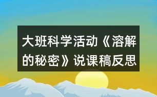 大班科學(xué)活動(dòng)《溶解的秘密》說(shuō)課稿反思